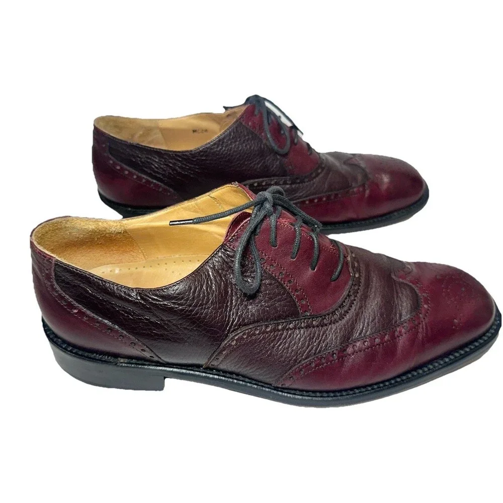 Mario Calugi MC06 Wingtip Brogue Oxford Shoes Burgundy Leather Mens 11 Italy